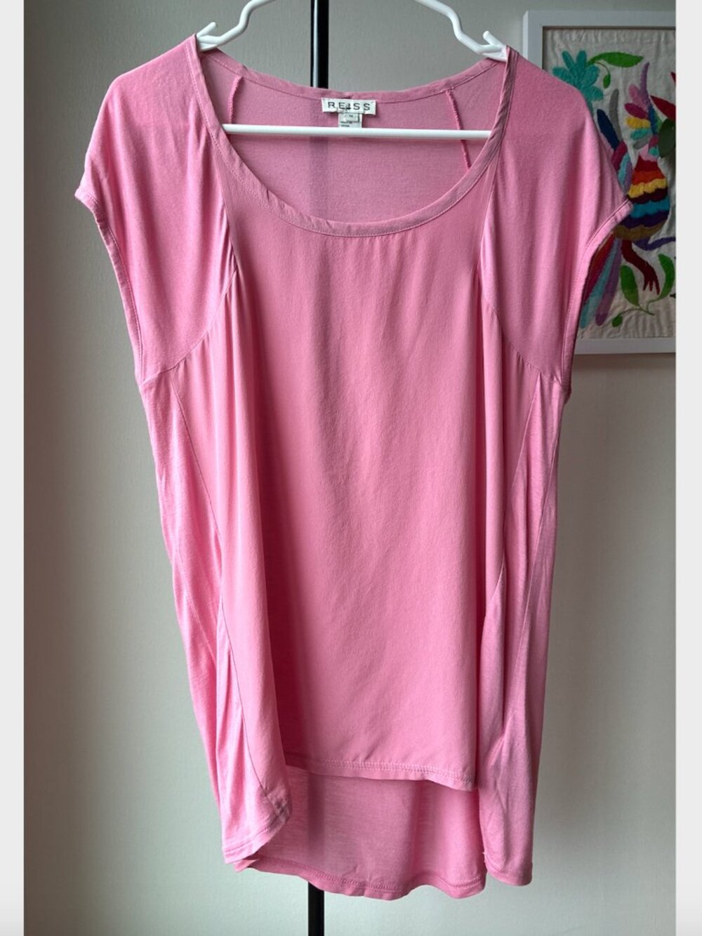 Reiss Pink Silk Short Sleeve Top - Size M
